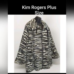 Kim Rogers Womens 2X Jacket Zebra Stripe Full Zip Roll Sleeve Pockets Draw Strin